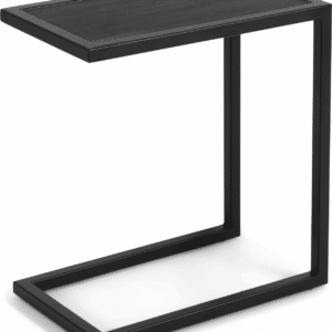 Udendørs sidebord Spinder Design Divani sort stål & børstet egetop Ø58ÃH54 cm